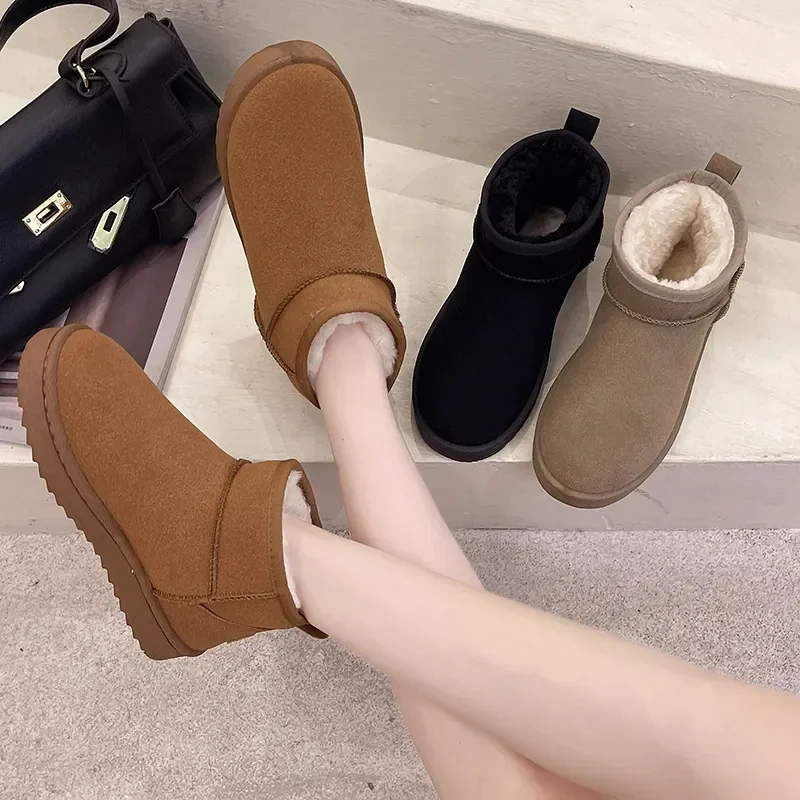 boot new snow style short mini winter sheepskin boots women waterproof natural wool ankle boots fur lined ankle warm flat shoes